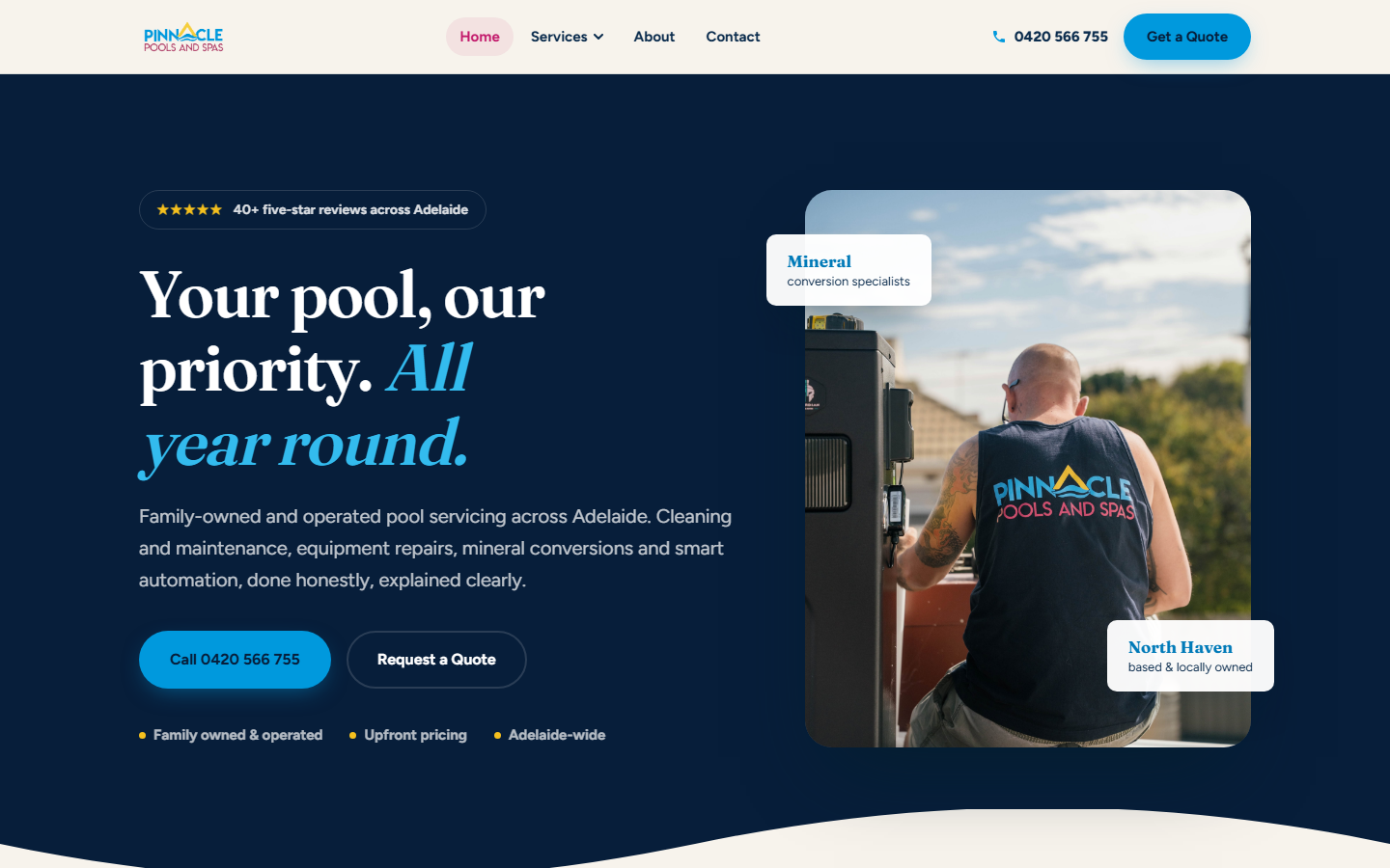 Pinnacle Pools & Spas website, built by Aventa Media